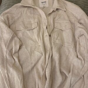 Aerie Cream Waffle Knit Shirt Jacket